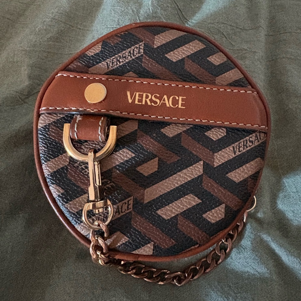 Versace La Greca Signature Belt Bag Brown and Black Round Coin Purse